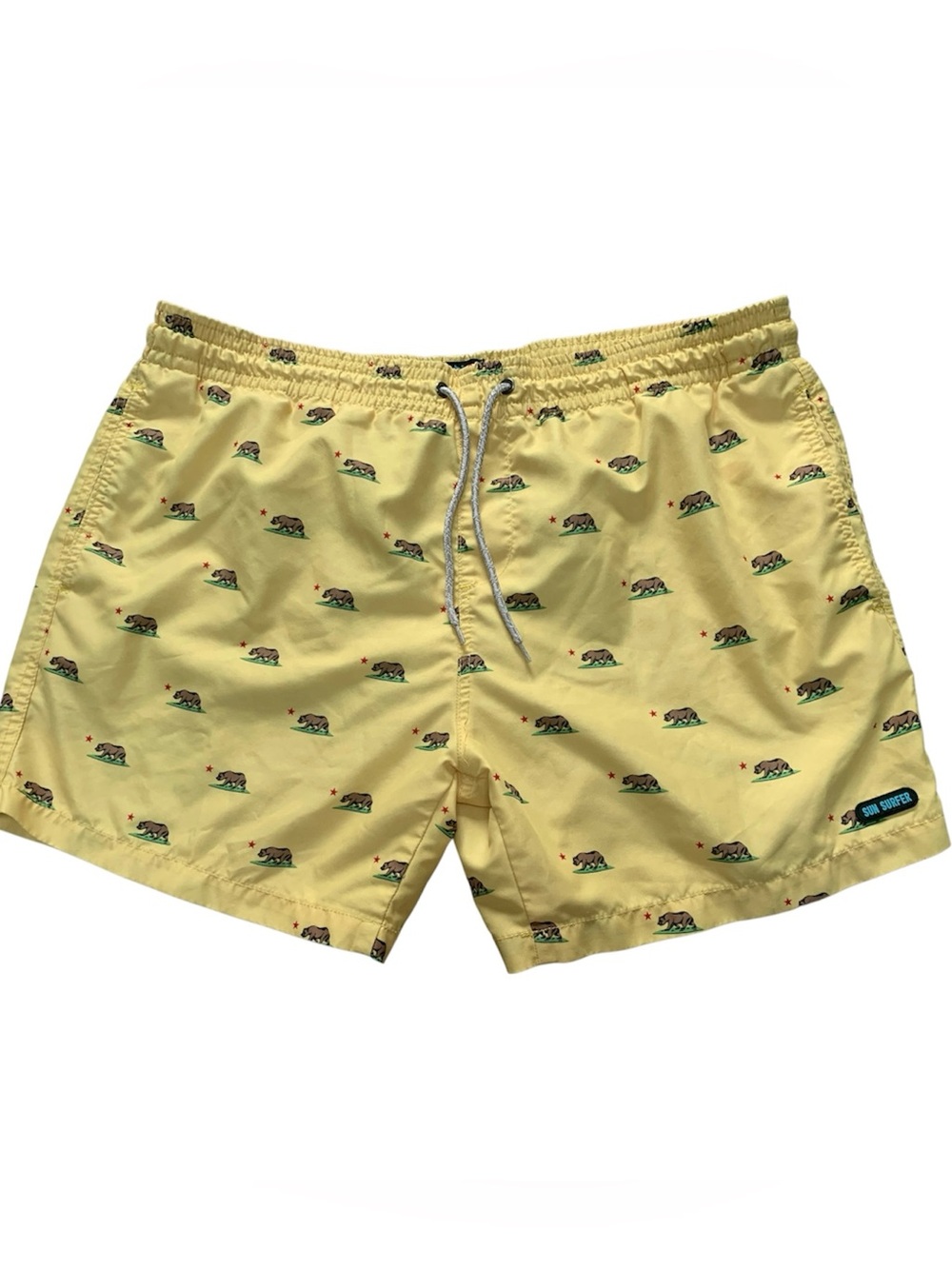 Boardshorts Swim Trunks in Yellow with Bear Print